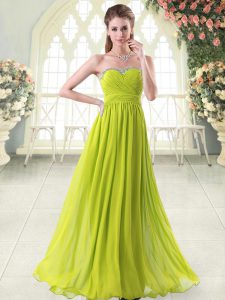 Adorable Yellow Green Zipper Sweetheart Beading Evening Dress Chiffon Sleeveless