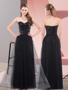 Black Column/Sheath Tulle Sweetheart Sleeveless Sequins Floor Length Lace Up Prom Dresses