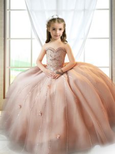 Floor Length A-line Sleeveless Pink Little Girl Pageant Dress Lace Up