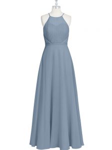 Grey Sleeveless Chiffon Zipper Prom Party Dress for Prom and Party and Military Ball