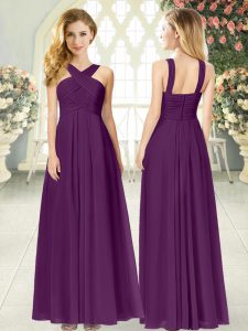 Purple Prom Dresses Prom and Party with Ruching Straps Sleeveless Zipper