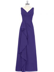 Chiffon V-neck Sleeveless Zipper Ruching Dress for Prom in Purple