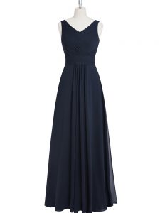 Sophisticated Black Zipper Prom Dresses Ruching Sleeveless Floor Length