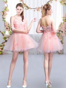 Half Sleeves Lace Up Mini Length Appliques Bridesmaid Dresses