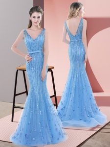 Tulle Sleeveless Sweep Train and Beading and Sequins