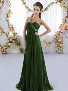 Glamorous Olive Green Empire Beading Bridesmaid Dress Lace Up Chiffon Sleeveless
