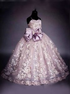 Glorious Beading and Bowknot Little Girls Pageant Gowns Pink Lace Up Sleeveless Floor Length