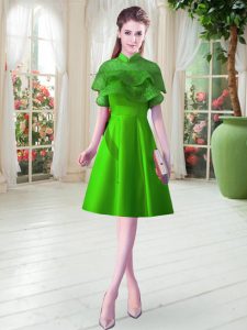 Excellent Green Cap Sleeves Knee Length Ruffled Layers Lace Up Prom Gown