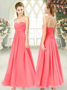 Excellent Watermelon Red Sleeveless Ruching Ankle Length Evening Dress