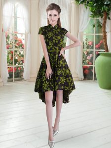 Enchanting Multi-color Zipper Homecoming Dress Appliques Short Sleeves High Low