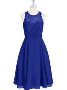 Royal Blue Sleeveless Mini Length Lace Zipper Prom Party Dress