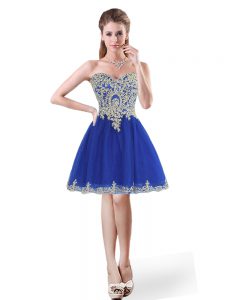 Mini Length A-line Sleeveless Royal Blue Homecoming Dress Lace Up