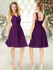 Knee Length Purple Prom Dresses Off The Shoulder Sleeveless Zipper