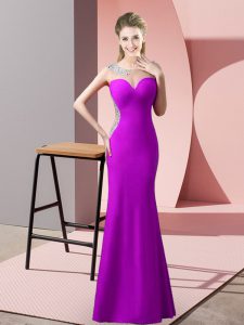 Excellent Purple Prom Party Dress Prom and Party and Military Ball with Beading and Pick Ups Scoop Sleeveless Sweep Trai