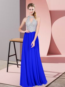 Royal Blue Sleeveless Beading Floor Length Dress for Prom