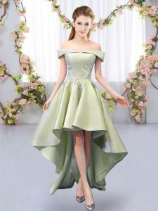 Yellow Green Wedding Guest Dresses Prom and Party and Wedding Party with Appliques Off The Shoulder Sleeveless Lace Up