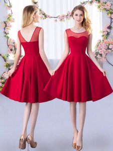 Red Sleeveless Ruching Knee Length Bridesmaid Dress