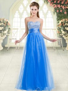 Classical Blue Sweetheart Neckline Beading Prom Dresses Sleeveless Lace Up