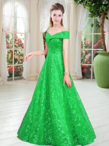 Beading Dress for Prom Green Lace Up Sleeveless Floor Length