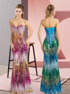Glamorous Floor Length Purple and Multi-color Dress for Prom Sleeveless Beading and Sequins