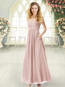 Latest Ankle Length Pink Evening Dress Chiffon Sleeveless Ruching