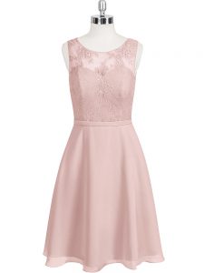 Graceful Baby Pink Clasp Handle Dress for Prom Lace Sleeveless Mini Length