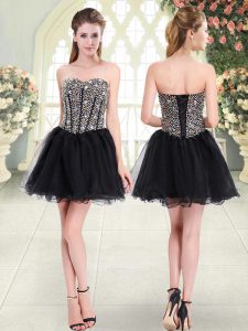 Sweetheart Sleeveless Lace Up Prom Gown Black Tulle
