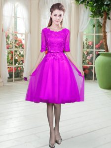 Low Price Half Sleeves Lace Up Knee Length Lace Prom Party Dress