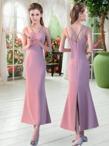 Pink Dress for Prom Prom and Party with Ruching Straps Sleeveless Zipper