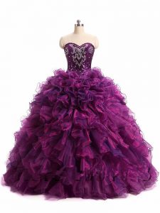 Flare Purple Sleeveless Beading and Ruffles Floor Length Quinceanera Dresses