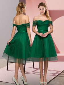 Stylish Green Tulle Lace Up Off The Shoulder Sleeveless Tea Length Prom Dress Beading and Lace