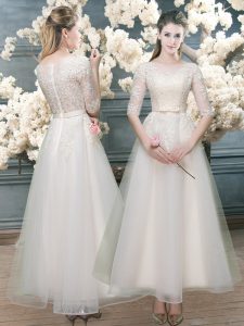 Colorful White Organza Zipper V-neck Half Sleeves Prom Evening Gown Lace