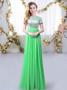 Beautiful Sequins Bridesmaid Dress Green Zipper Short Sleeves Floor Length