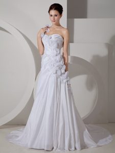 Beautiful A-line One Shoulder Chiffon Wedding Dresses with Hand Flowers