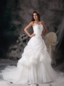 New A-line Sweetheart Wedding Dress in Organza with Pick Ups and Beading