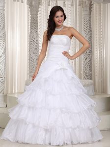 New Strapless Organza Wedding Dress with Beading and Hand Made Flower