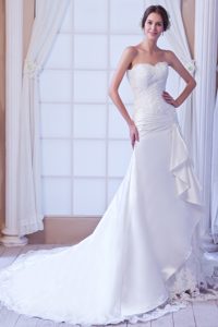 Informal Mermaid Strapless Court Train Satin Bridal Gowns with Lace-up on Sale