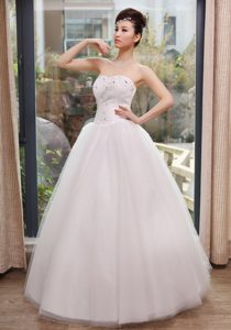 Beaded Decorate Bust Sweetheart A-line Long Tulle Dresses for Wedding