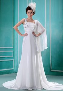 Angel One Shoulder Empire Wedding Bridal Gown with Watteau Train