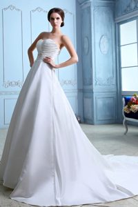 Perfect A-line Sweetheart Court Train Satin Wedding Reception Dress with Beads