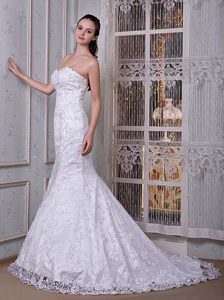 Stylish Mermaid Sweetheart Brush Train Wedding Bridal Gown in and Lace