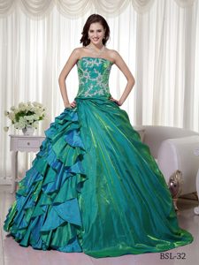 Cute Ball Gown Strapless Long Dress for Quinceanera with Pick-up