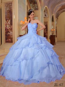 Exquisite Lilac Sweetheart Organza Beading Quinces Dresses with Ruffled Layers
