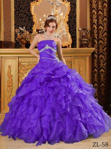 Stylish Purple Ball Gown Organza Beading Quinceanera Gown Dress with Ruffles