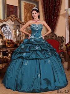 Memorable Teal Sweetheart Quinceanera Gown Dresses with Appliques in