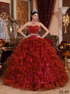 Trendy Red Ball Gown Sweetheart Long Quinceanera Dresses in Organza