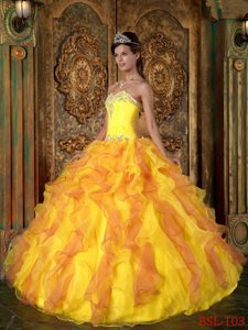 Newest Orange A-line Sweetheart Dress for Quinceaneras in Organza with Ruffles