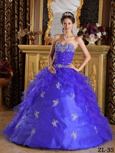 Purple Up-to-date Sweetheart Lace-up Quinceanera Dress with Ruffles in Organza