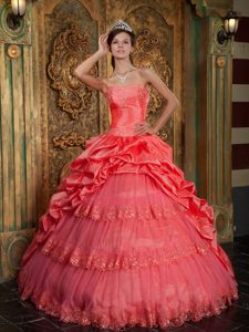 Luxury and Grace Watermelon Red Dresses for Quinceaneras in and Tulle