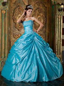 Attractive Teal Strapless Appliqued Quinceanera Gowns to Long in Taffeta